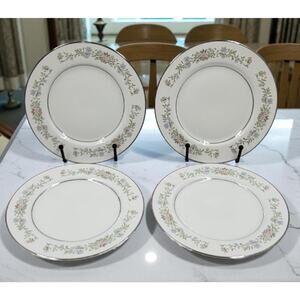 Cotillion Eileen 6 1/2" Bread Dessert Plate Silver Trim 3693 Floral Set of 4